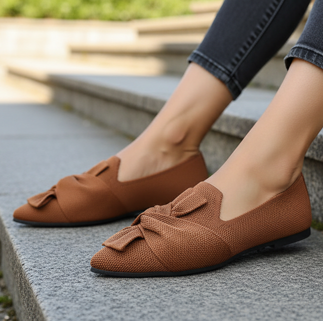 Oversized Twisted Bow Mesh Knit Pointed Toe Flats Slip-On Ballet Shoes Loafers