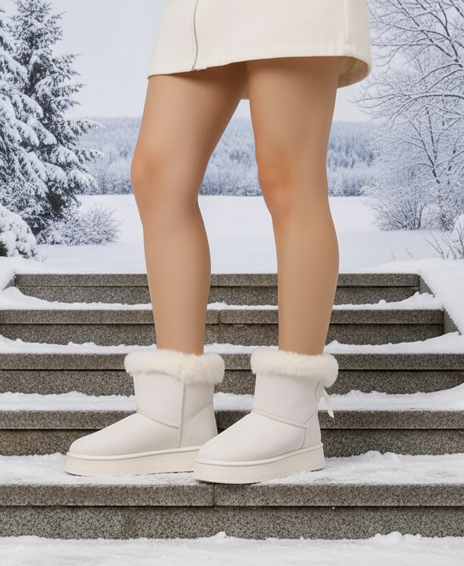 Classic Short Boots Bow Round Toe Platform Faux Fur Vegan Suede Winter Shoes