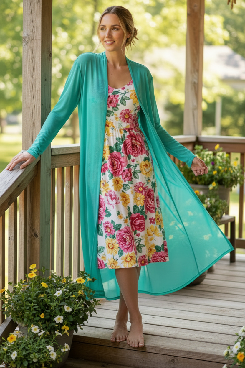 Zenana Sheer Mesh Open Front Long Sleeve Lightweight Jacket Longline Cardigan Turquoise