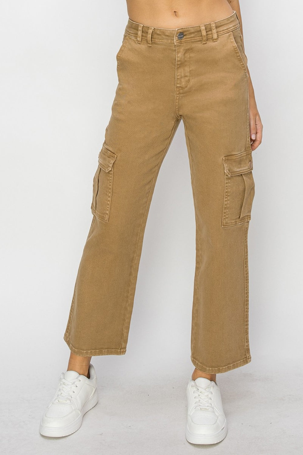 RISEN Cargo High-Rise Waist Denim Classic Straight Leg Utility Jean Pants