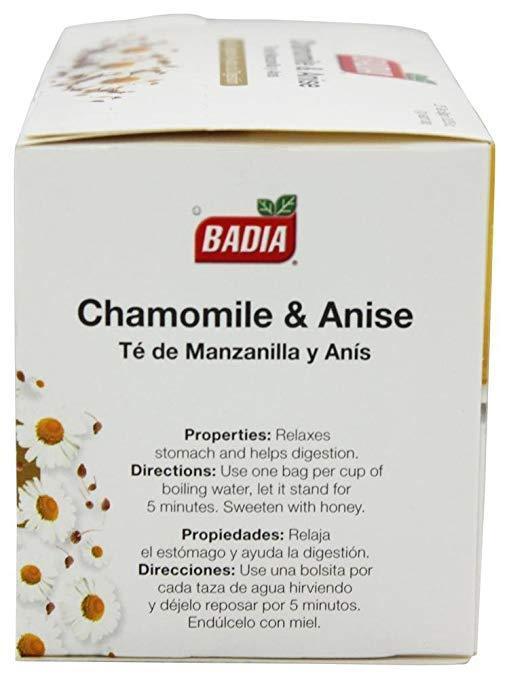 Badia Chamomile Anise Tea Aids Digestion Caffeine Free Box of 10 Tea Bags