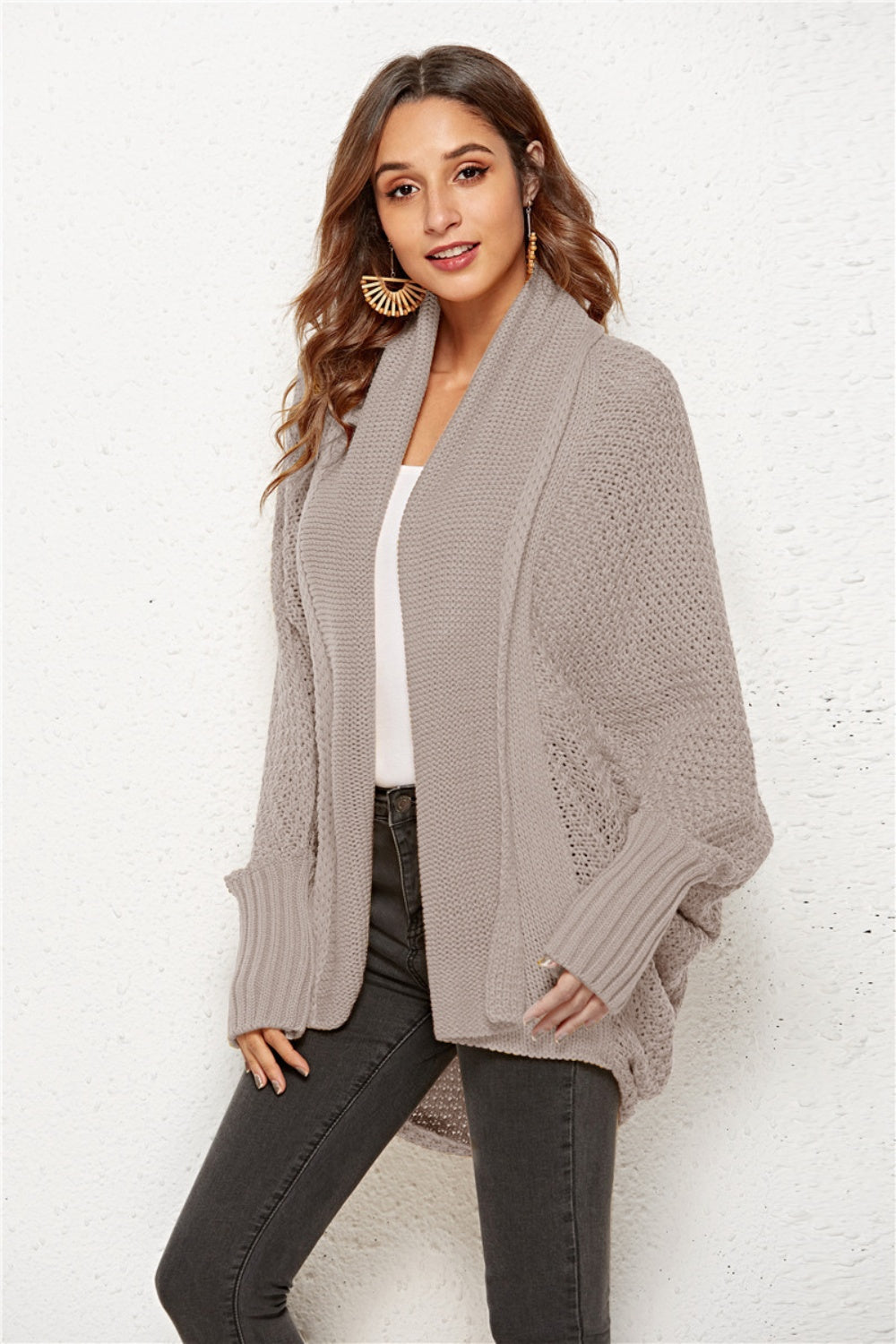 Oversized Knit Cardigan Batwing Sleeve Lightweight Baggy Open Front Sweater