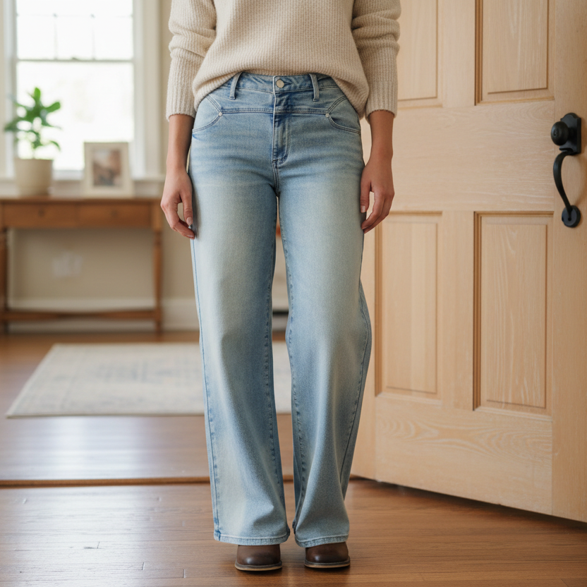 Judy Blue High-Rise Waist Column Straight Leg Jeans Relaxed Boyfriend Denim Pants