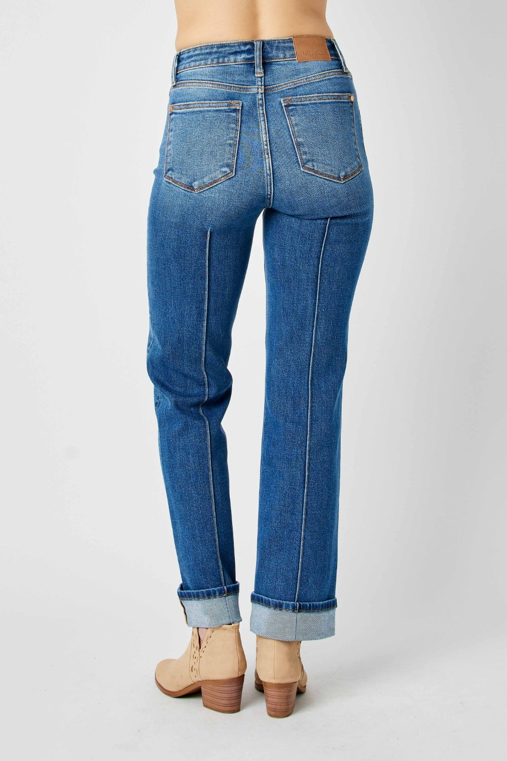 High-Rise Exposed Seam Straight Leg Jeans Dark Denim Pants Judy Blue