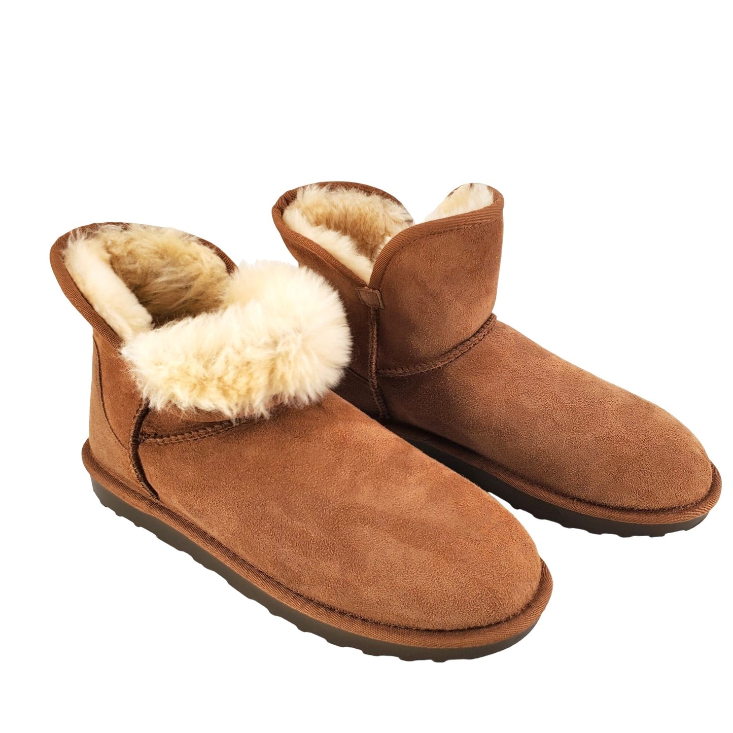 Kirkland Signature Real Fur Boot Womens SHEARLING Sheepskin Suede Scalloped Fold Over shoes
