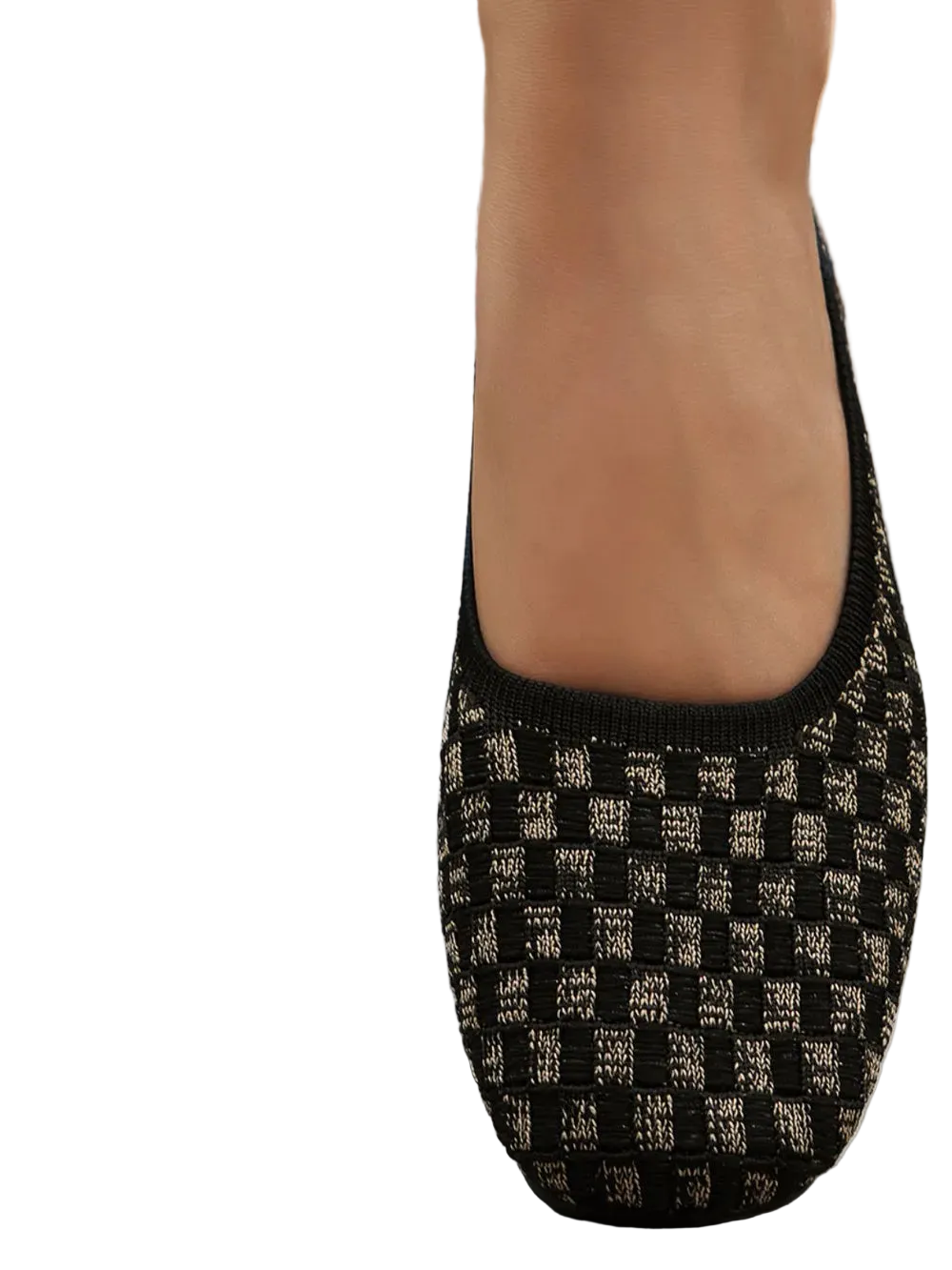 Textured Checker Knit Round Toe Ballet Flats Casual Slip-On Shoes