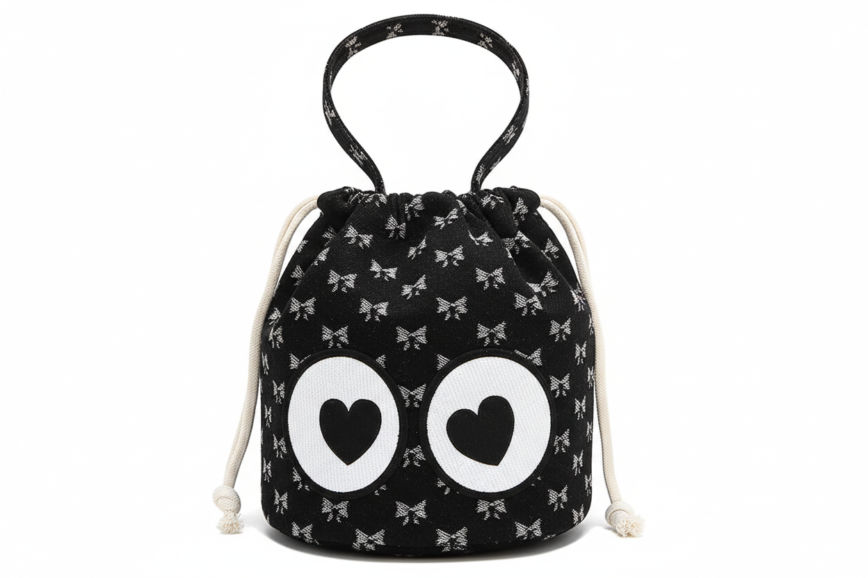 Nicole Lee Bow Denim Bucket Bag Heart Eye Convertible Crossbody Shoulder Purse