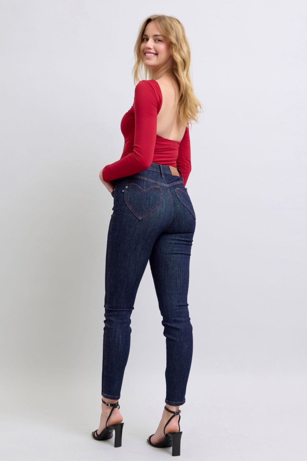 Judy Blue Heart Pocket Skinny High-Rise Stretch Denim Jeans Slim Ankle Pants