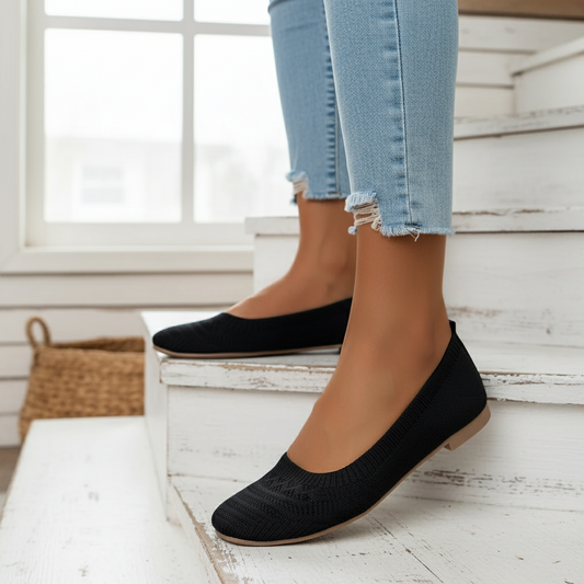 Mesh Knit Square Toe Slip-On Ballet Flats Breathable Lightweight Casual Shoes