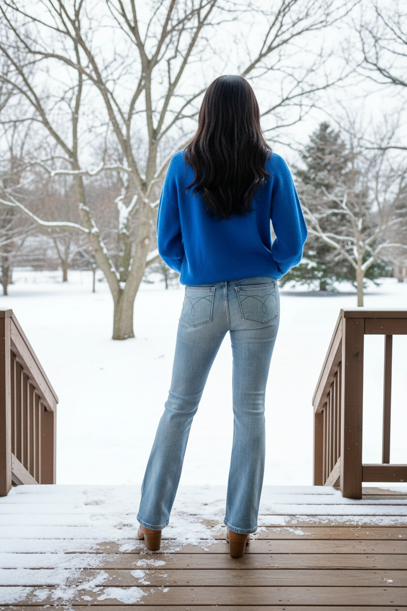 Judy Blue Thermal Mid-Rise Bootcut Leg Winter Retro Denim Pants Slim Fit Jeans