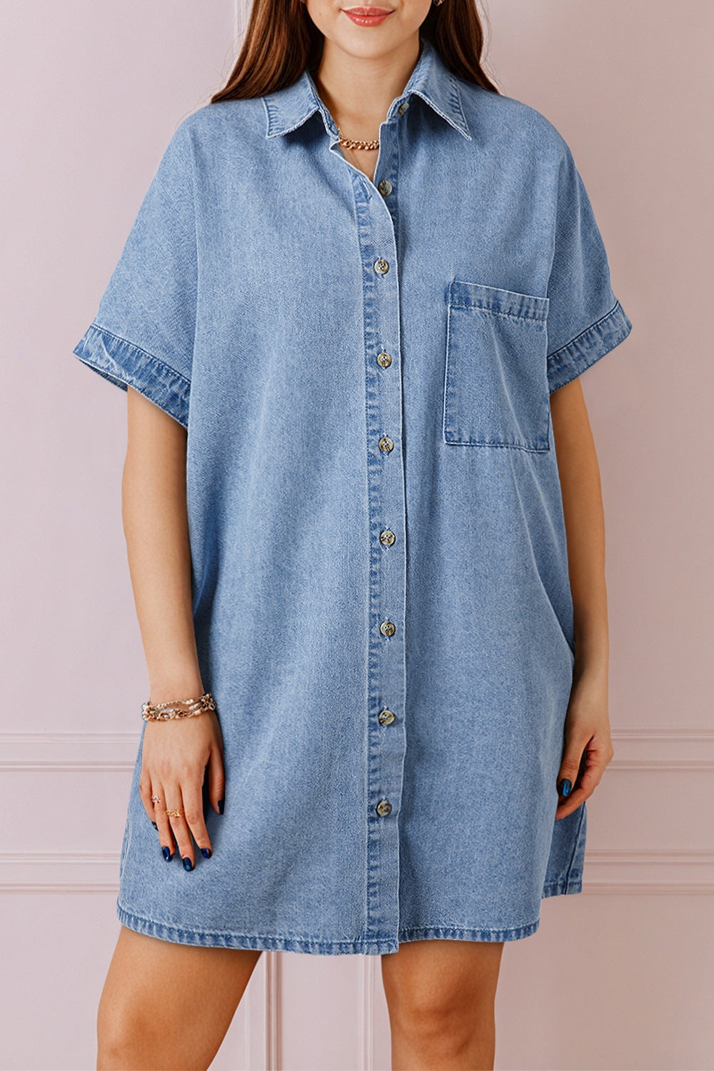 Button Down Short Sleeve Denim Dress Medium / XL