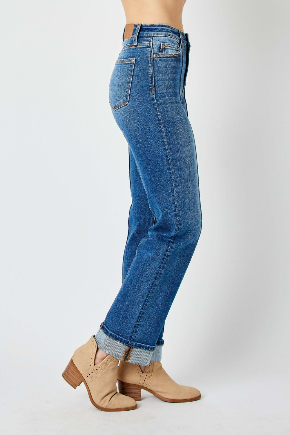 High-Rise Exposed Seam Straight Leg Jeans Dark Denim Pants Judy Blue