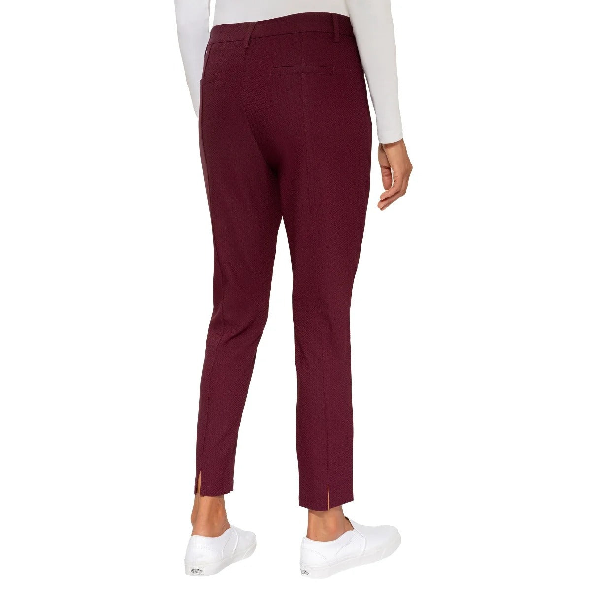 Mario Serrani Women Textured Pull-On Ankle Pants Slit Hem Stretch Slim Fit
