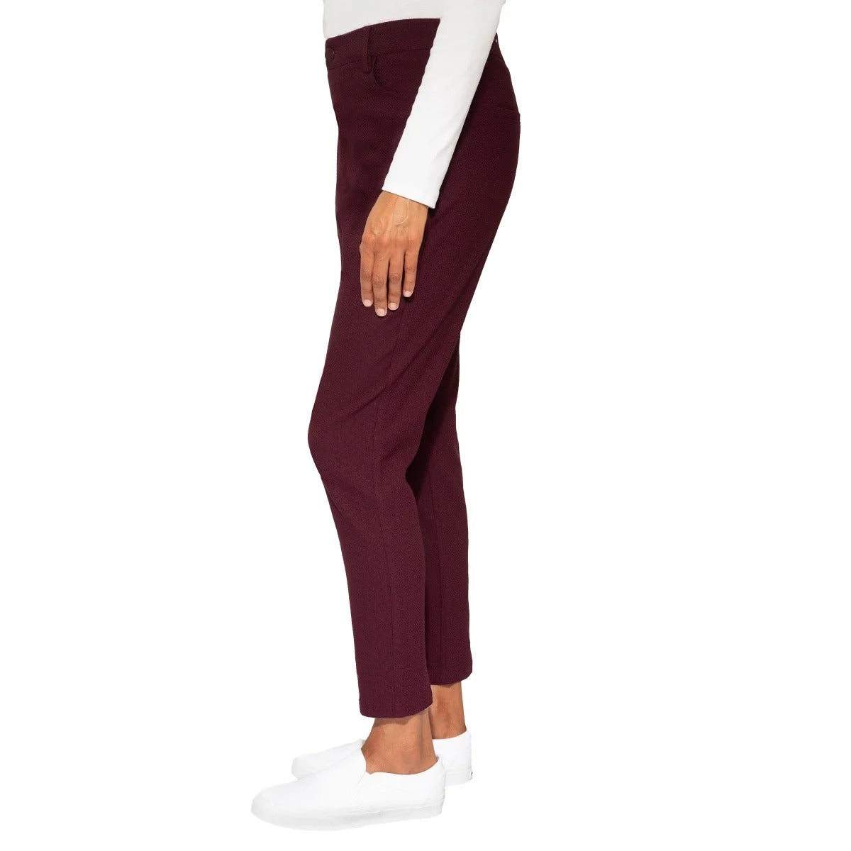 Mario Serrani Women Textured Pull-On Ankle Pants Slit Hem Stretch Slim Fit