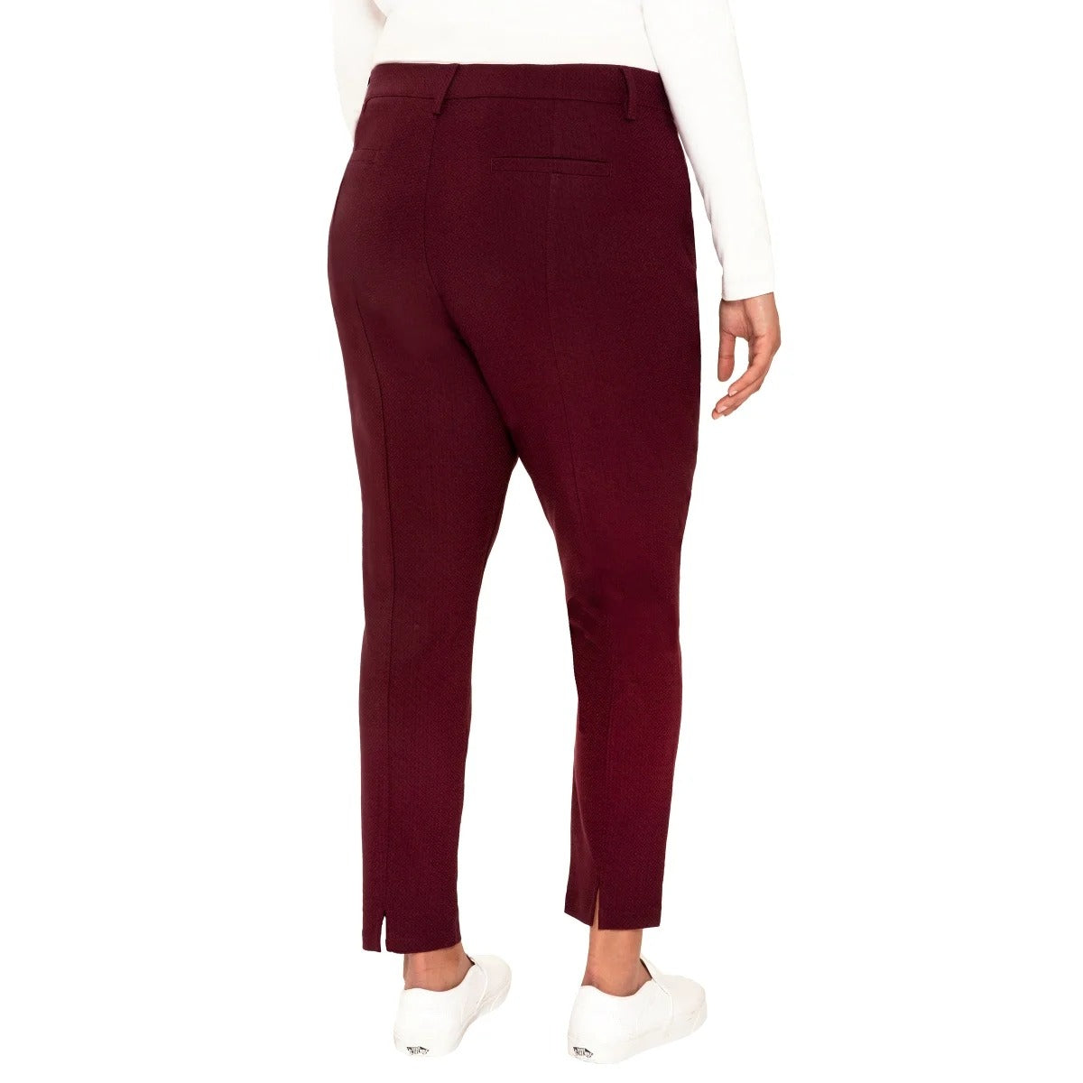Mario Serrani Women Textured Pull-On Ankle Pants Slit Hem Stretch Slim Fit