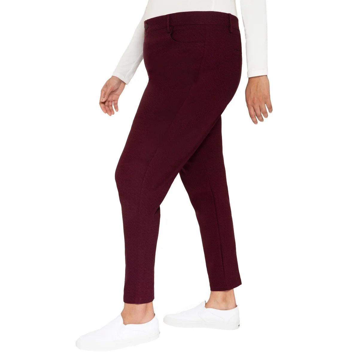 Mario Serrani Women Textured Pull-On Ankle Pants Slit Hem Stretch Slim Fit