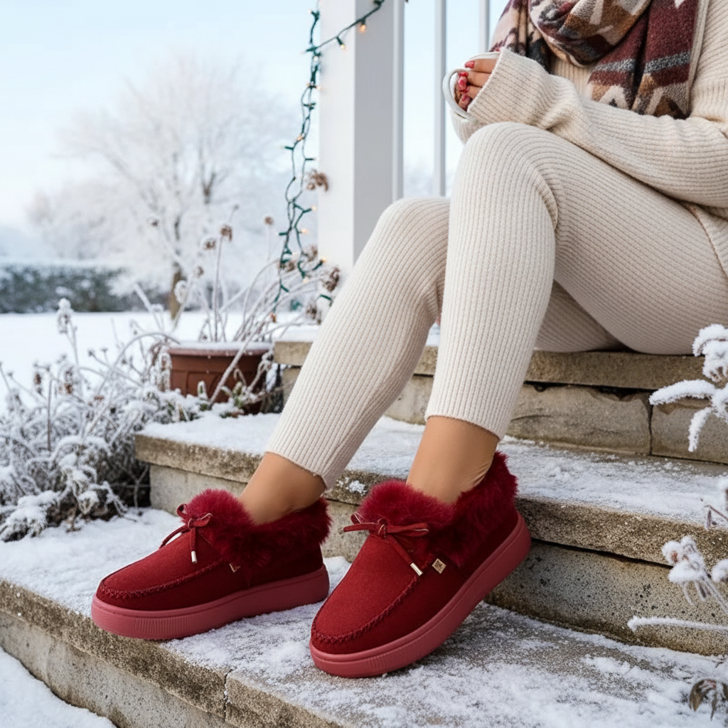 Bow Top Plush Faux Fur Loafers Slip-On Moccasin Soft Flat Outdoor House Shoes