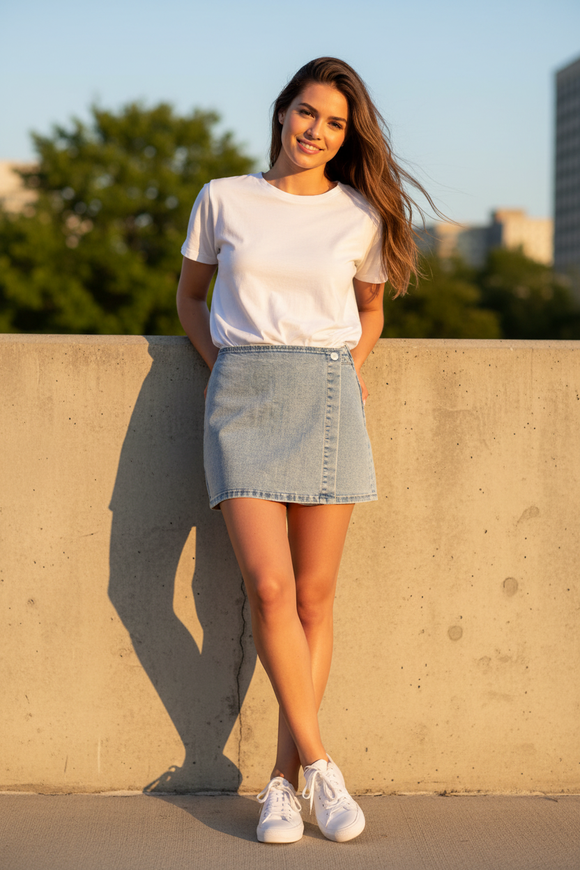 Zenana Skort Wrap Front Button Denim Shorts Side Zipper Retro High-Rise Waist