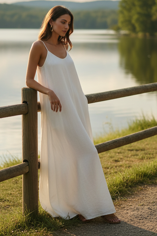 Oversized Baggy Sleeveless Spaghetti Strap Side Slit Pocket Maxi Dress
