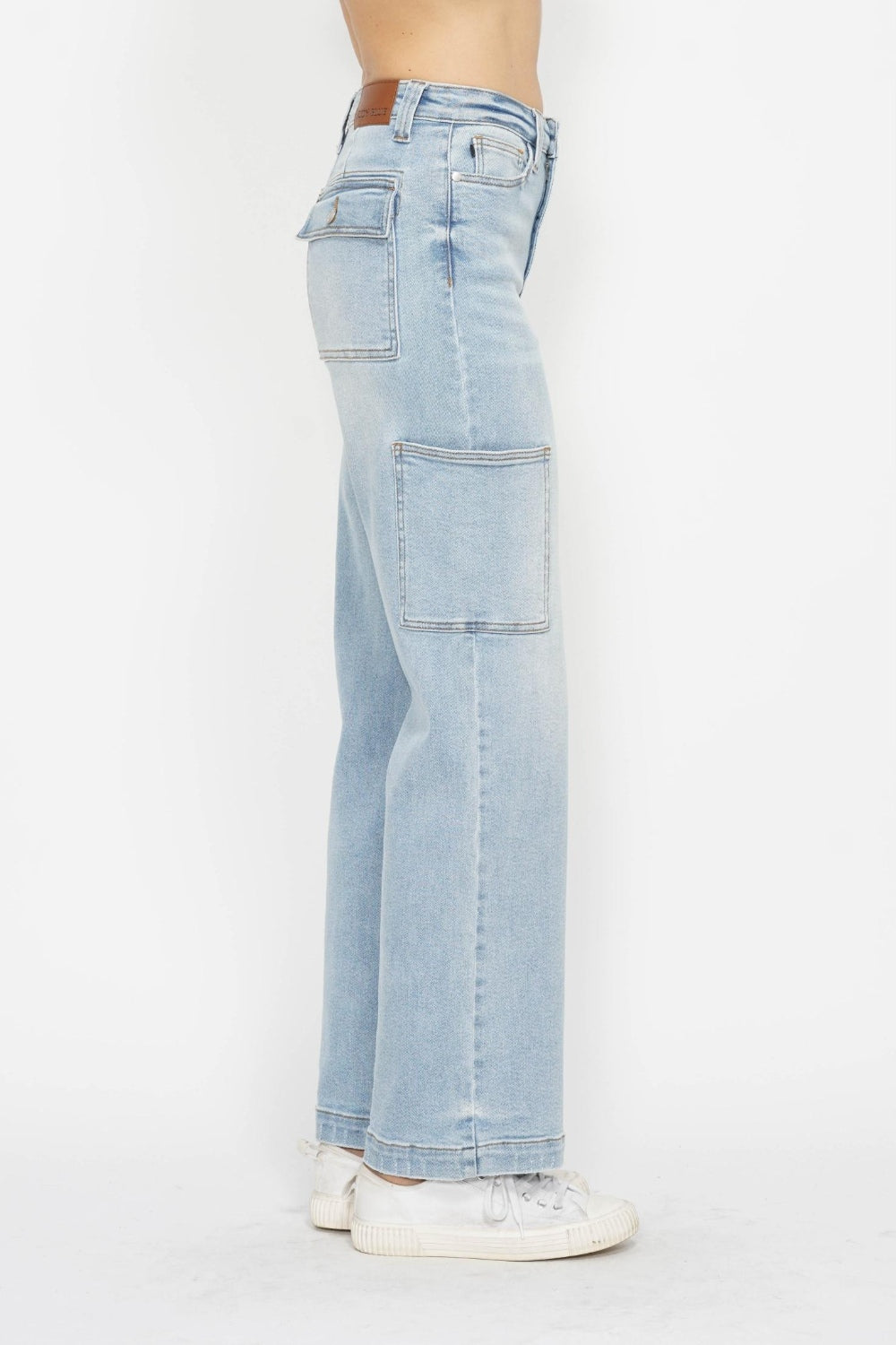 Judy Blue Jeans High-Rise Waist Cargo Denim Boyfriend Straight Leg Retro Pants