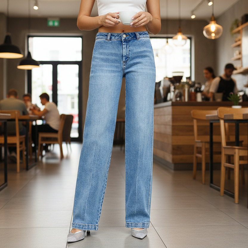 Risen High Rise Waist Slouchy Straight Leg Baggy Jeans Relaxed Fit Retro Denim Pants
