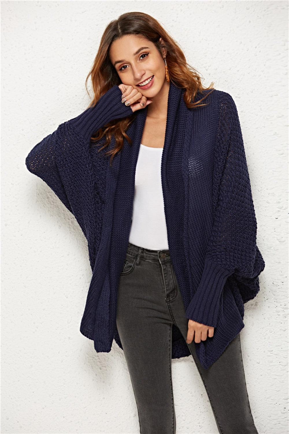 Oversized Knit Cardigan Batwing Sleeve Lightweight Baggy Open Front Sweater