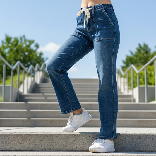 Judy Blue Drawstring Elastic High-rise Reto 70s Patch Pocket Straight Leg Jeans