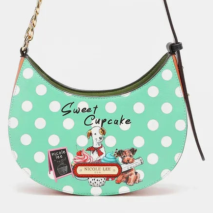 Nicole Lee Cupcake Dog Purse Polka Dot Convertible Adjustable Chain Strap Crossbody Shoulder Bag