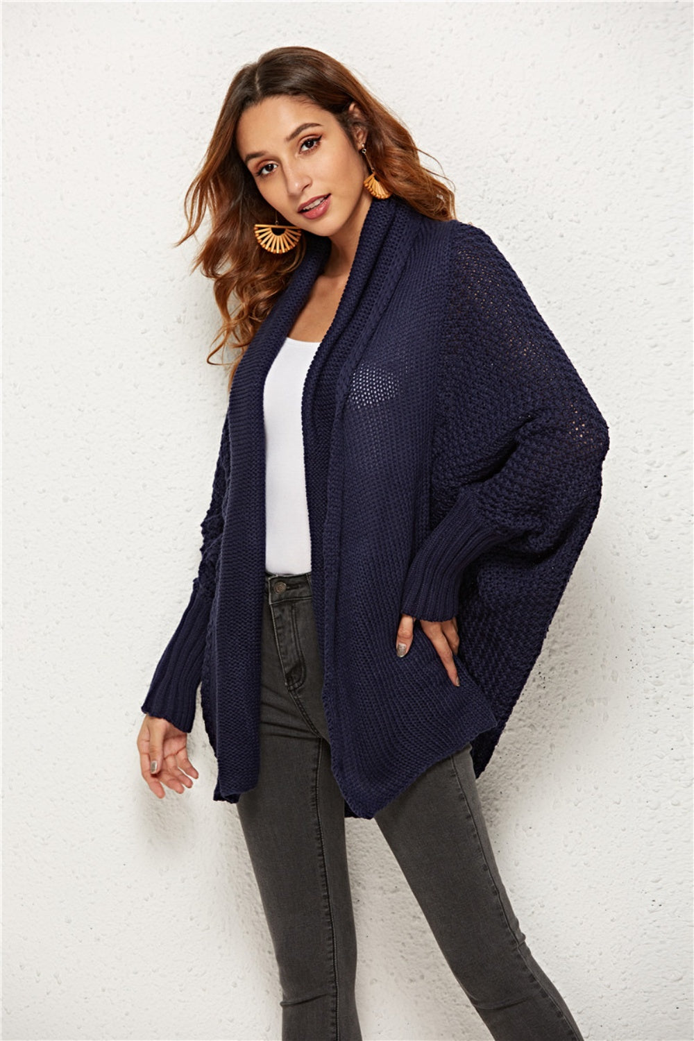 Oversized Knit Cardigan Batwing Sleeve Lightweight Baggy Open Front Sweater