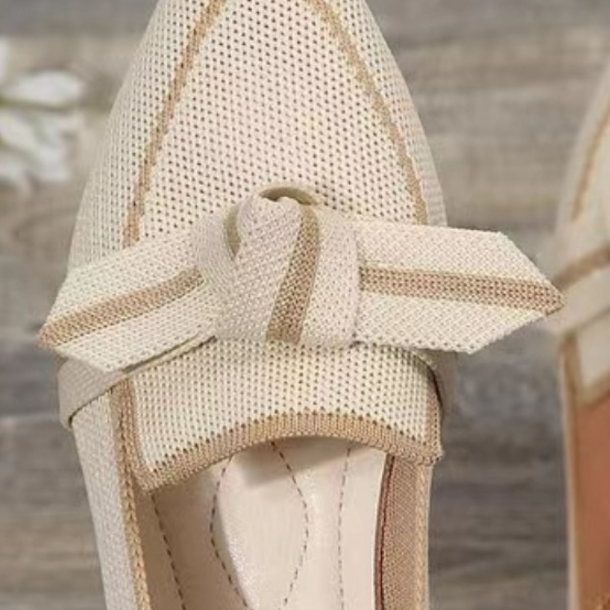 Pointed Bow Top Knit Contrasting Stripe Ballet Flat Casual Loafer Slip-on Shoes