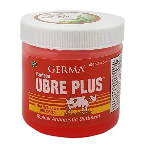 Topical Pain Relief Ointment Germa Manteca Ubre Plus Red with tea tree oil 3 oz Jar