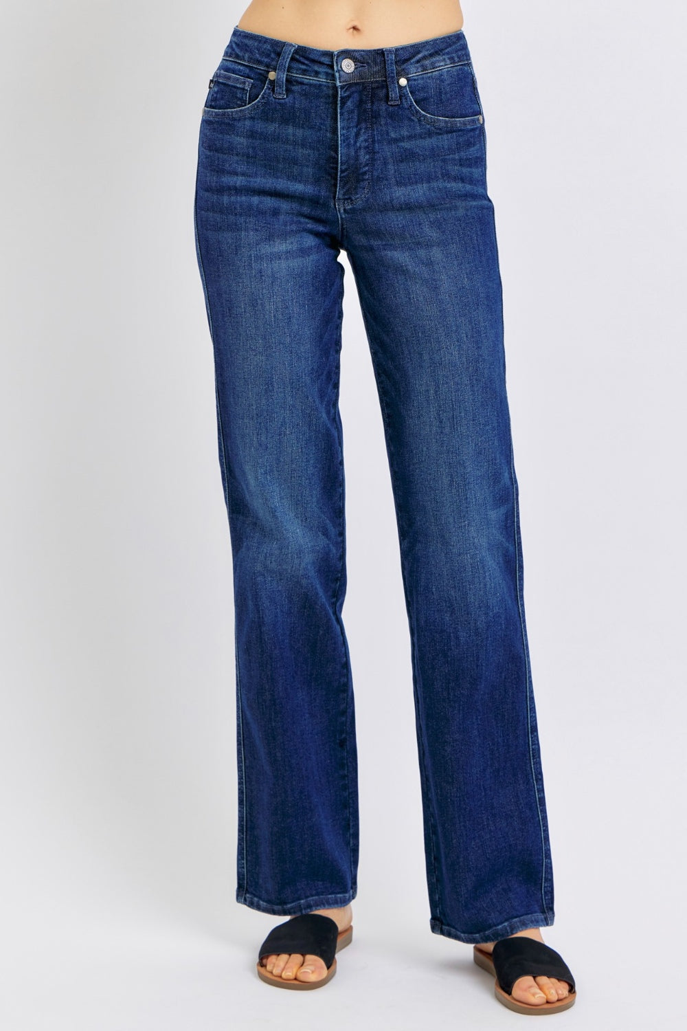 High-Rise Waist Denim Classic Boyfriend Straight Leg Jean Pants Dark Judy Blue