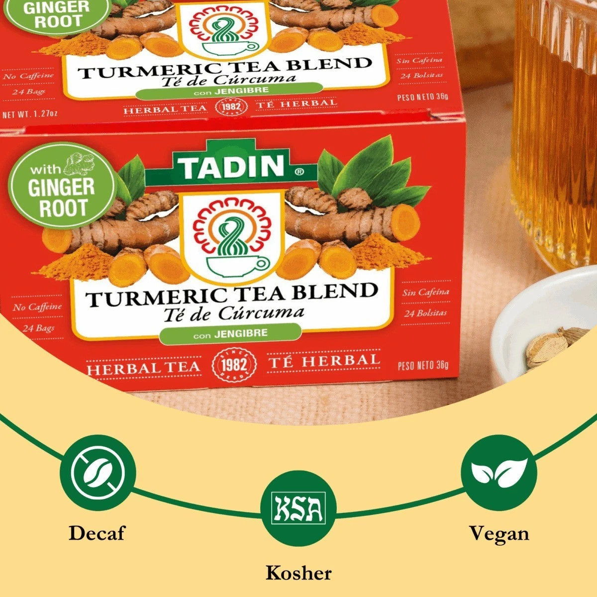 Tadin Turmeric Tea Blend 24 Ct Herbal Tea Turmeric & Spices Anti-Inflammatory Support & Wellness Tea
