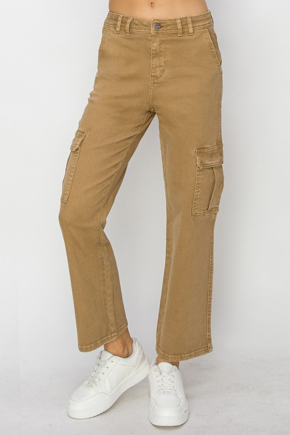 RISEN Cargo High-Rise Waist Denim Classic Straight Leg Utility Jean Pants