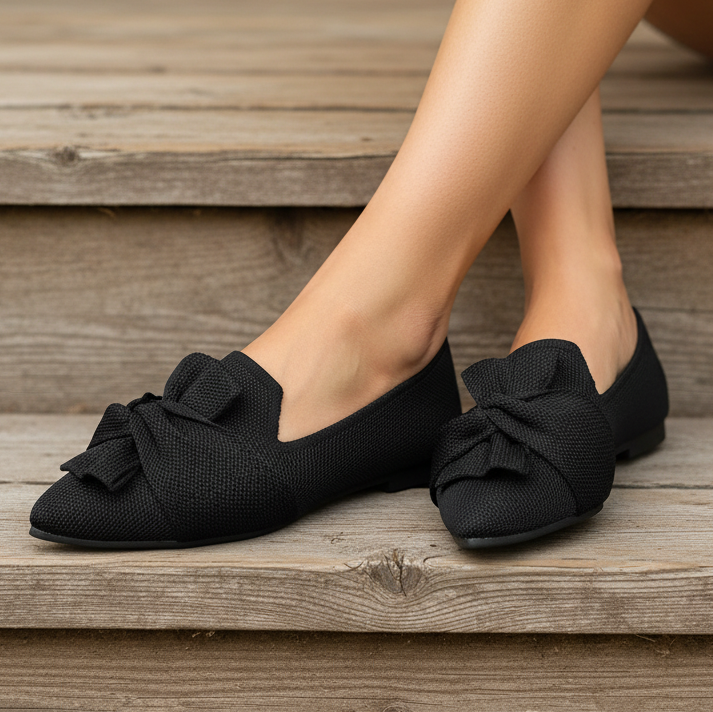 Oversized Twisted Bow Mesh Knit Pointed Toe Flats Slip-On Ballet Shoes Loafers