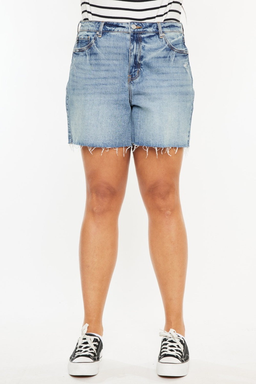 KanCan High Rise Waist Distressed Denim Cut-off Frayed Hem Acid Wash Jean Shorts