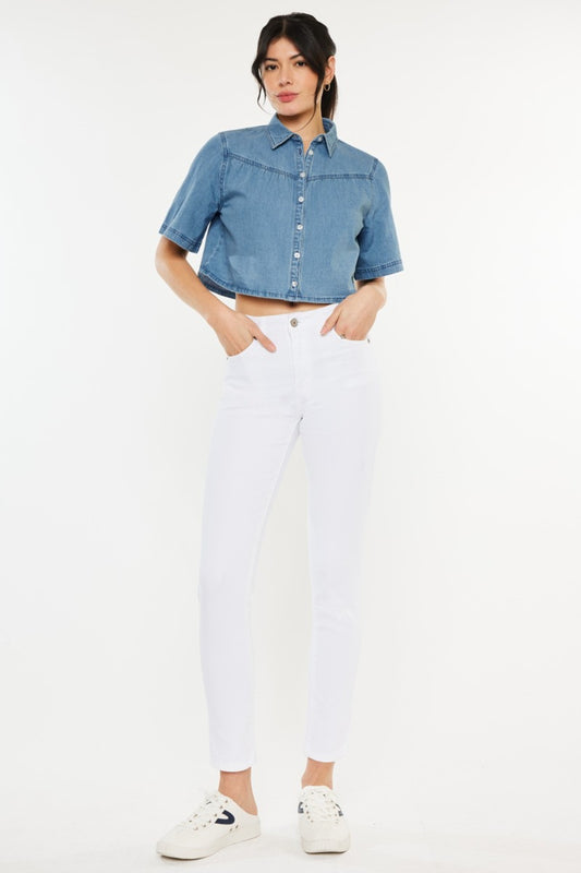 KanCan Slim High-Rise Waist White Denim Classic Skinny Ankle Jean Pants