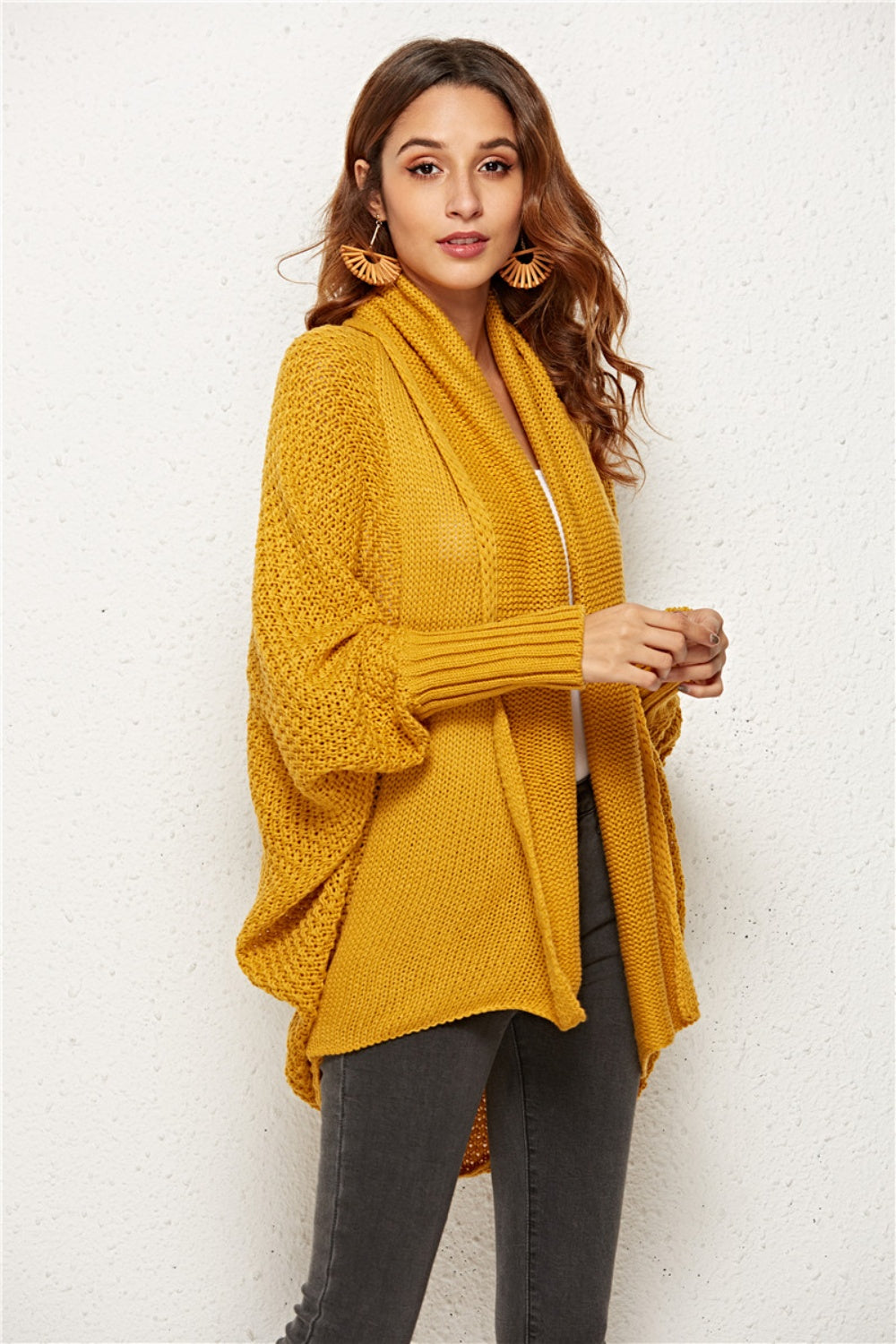 Oversized Knit Cardigan Batwing Sleeve Lightweight Baggy Open Front Sweater