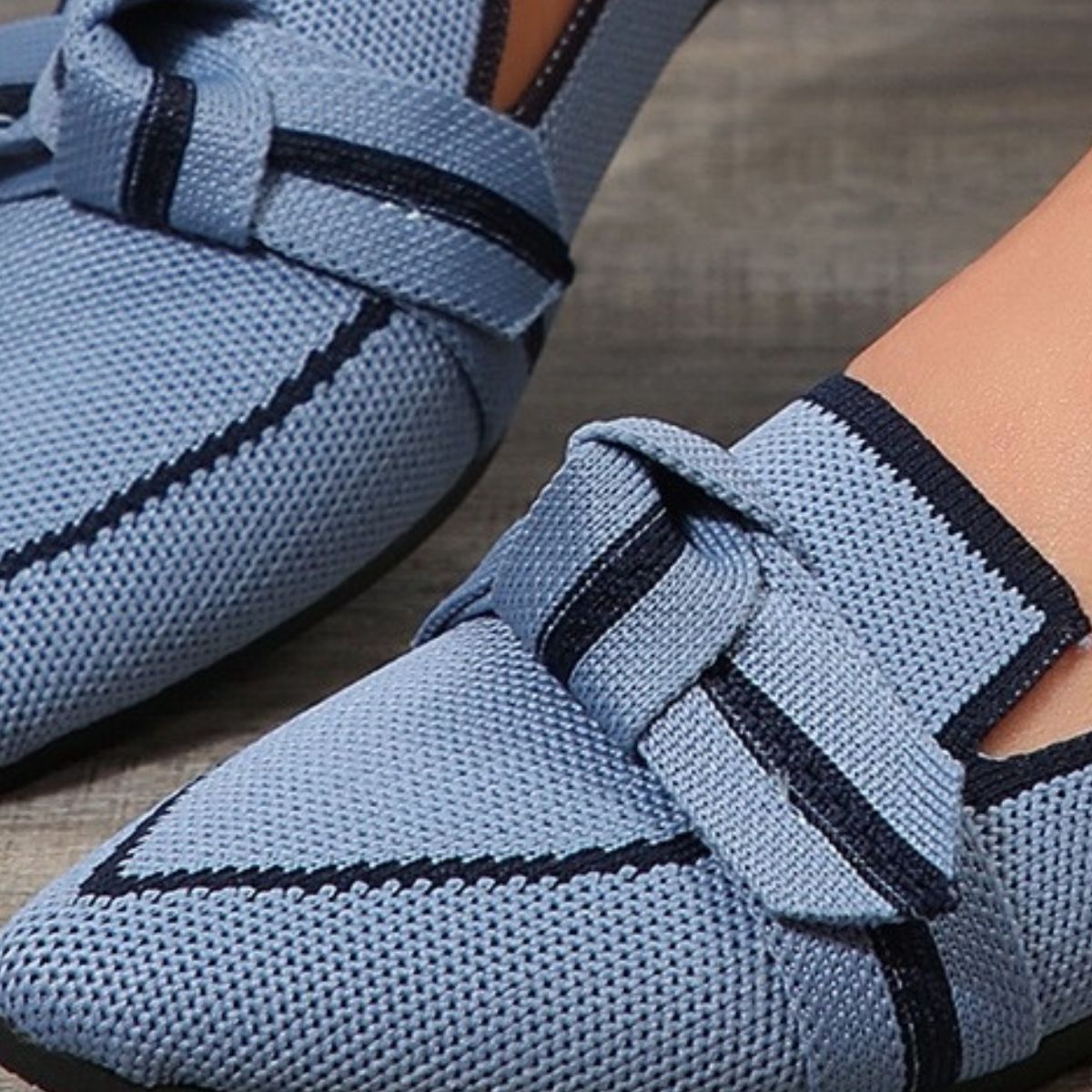 Pointed Bow Top Knit Contrasting Stripe Ballet Flat Casual Loafer Slip-on Shoes