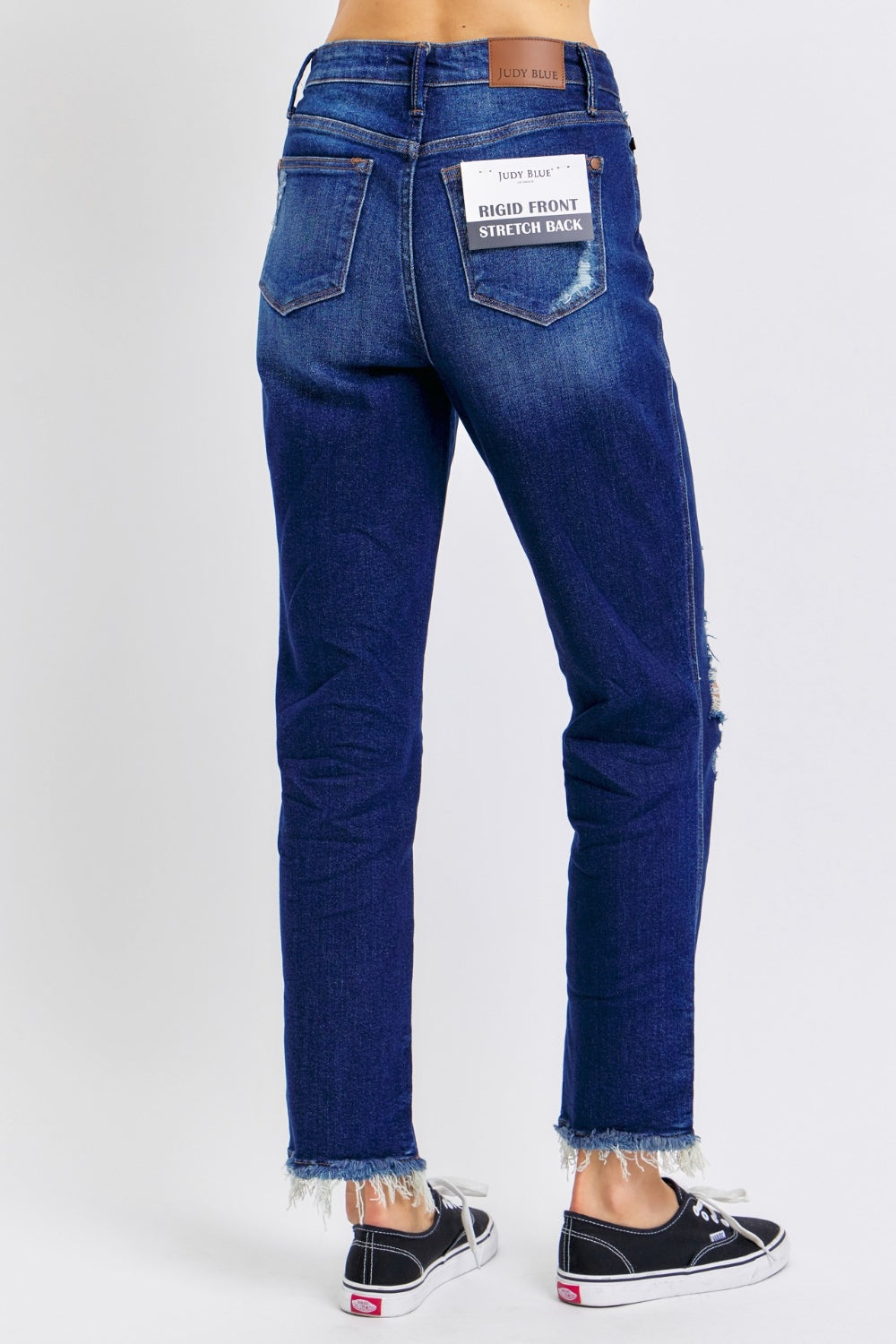 Judy Blue Tummy Control High-Rise Distressed Ridged Front Stretch Straight Leg Jeans Denim Pants