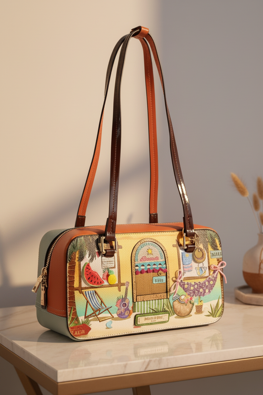 Nicole Lee 3D Fruit Sun and Sand Long Dual Strap Shoulder Bag Beachy Purse