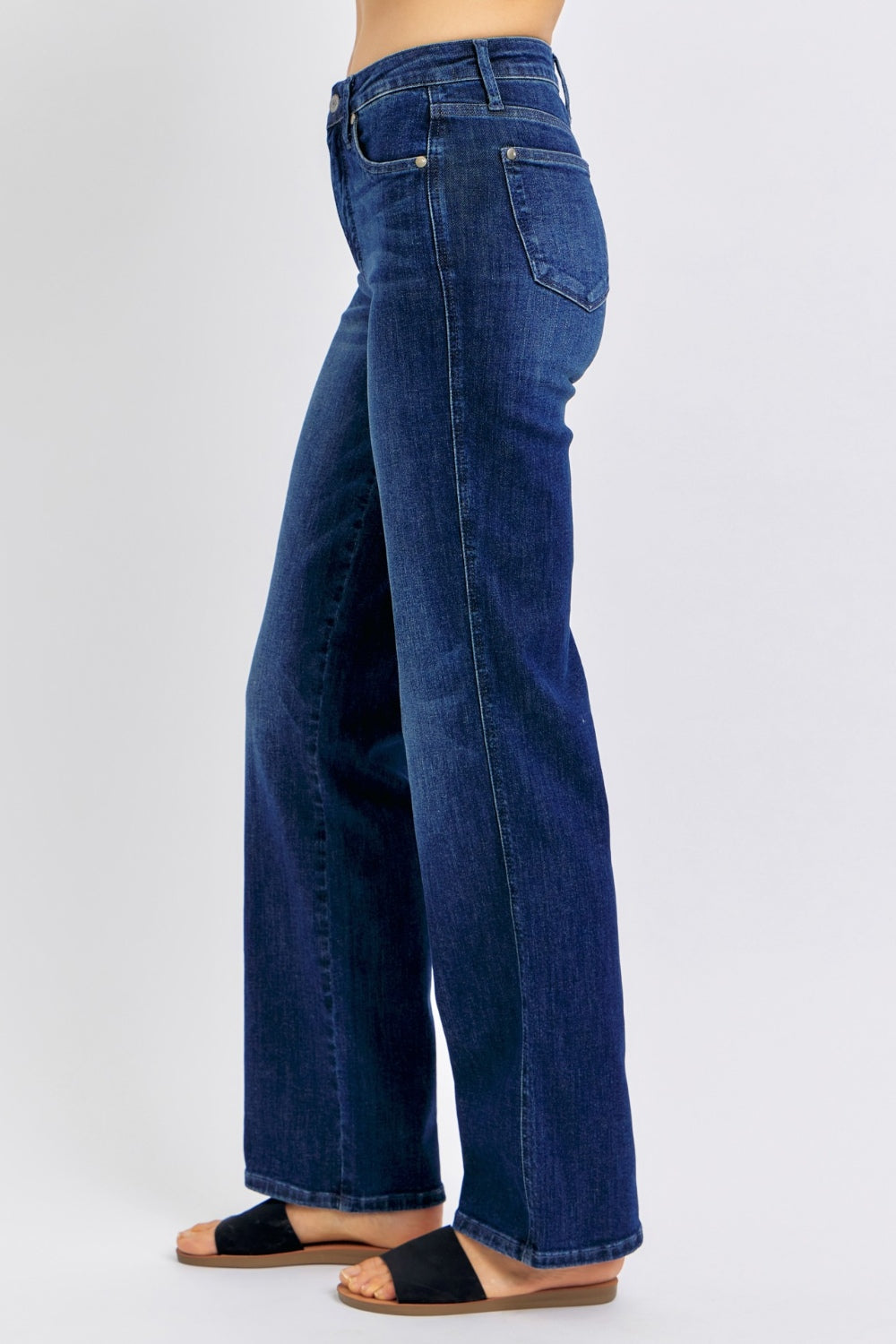 High-Rise Waist Denim Classic Boyfriend Straight Leg Jean Pants Dark Judy Blue