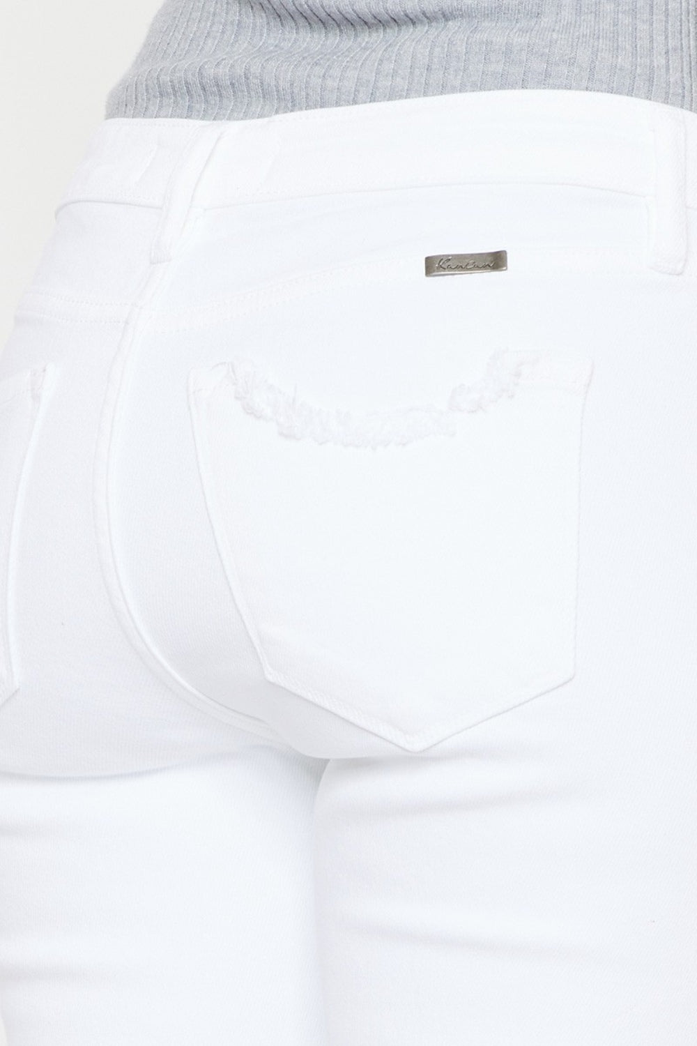 KanCan Skinny Mid-Rise Stretch Slim Raw Hem Ankle Distressed Jeans White Denim Pants