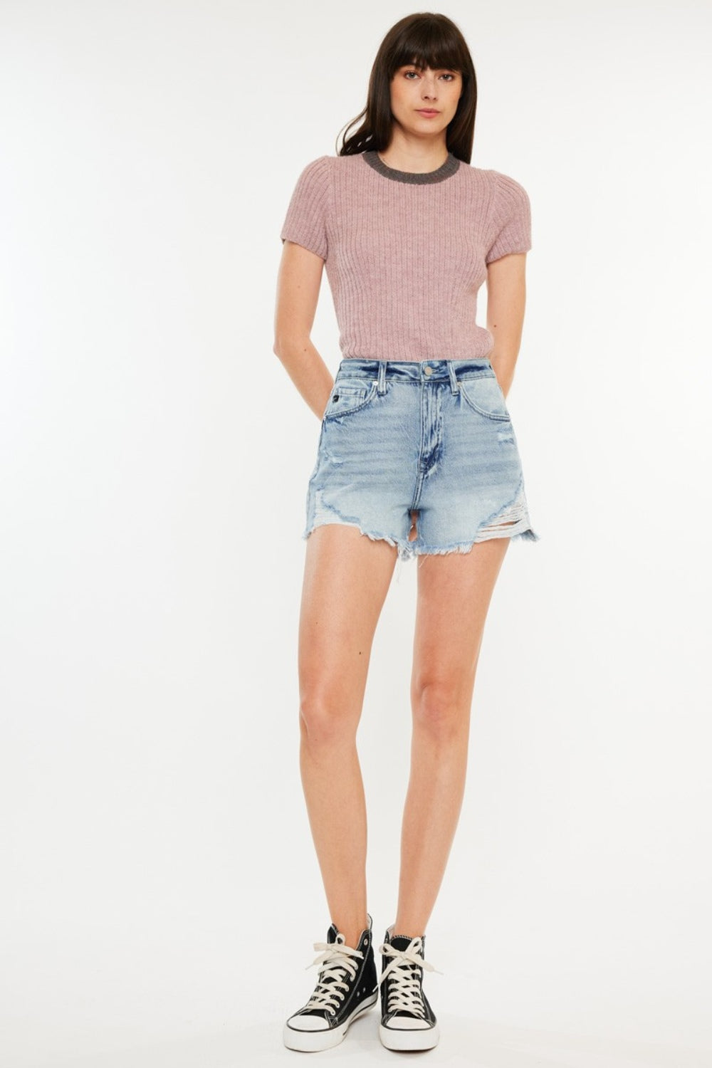 KanCan Distressed Torn High Rise Waist Denim Cut-off Frayed Hem Jean Shorts