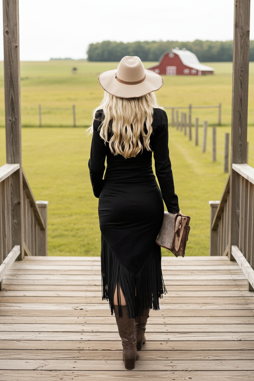 Western Fringe Collar Zip-Front Long Sleeve Asymmetrical Bodycon Shirt Mini Dress