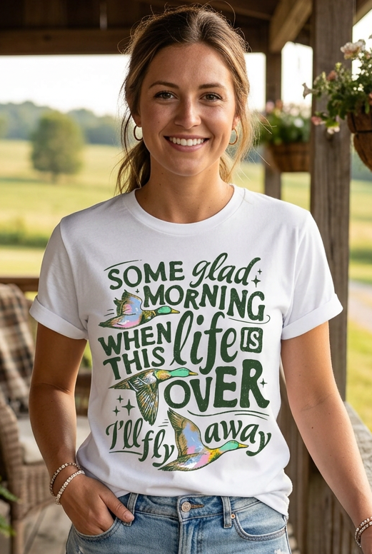 Mallard Duck Graphic T-Shirt Some Glad Morning I'll Fly Away Inspirational Bird Tee
