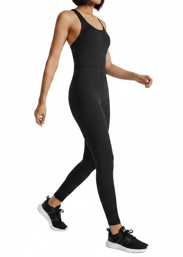 Open Crisscross Back Scoop Neck Catsuit Sleeveless One-Piece Bodycon Jumpsuit