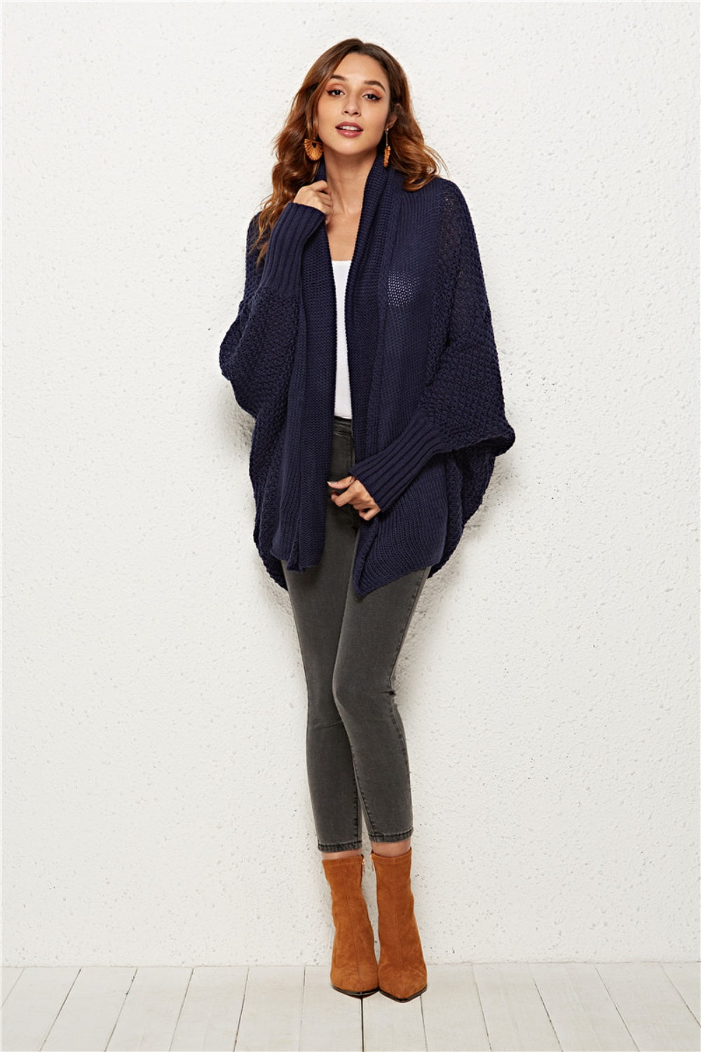 Oversized Knit Cardigan Batwing Sleeve Lightweight Baggy Open Front Sweater