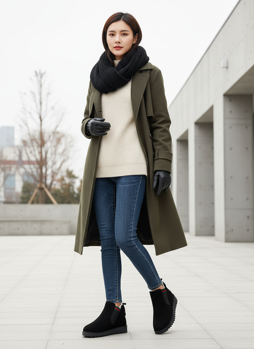 Faux Suede Boots Stripe Plush Sherpa Slip-on Ankle Bootie Side Elastic Stripe Shoes