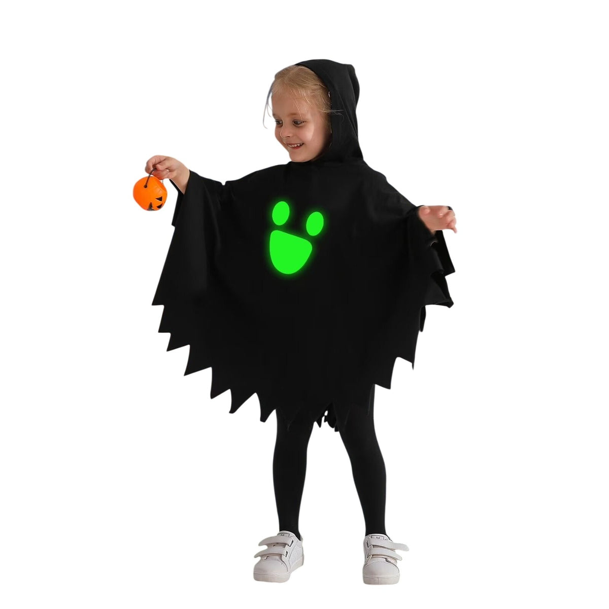 Glow In The Dark Toddler Halloween Ghost Costume Kids Party Hooded Cloak Unisex Childrens Pullover